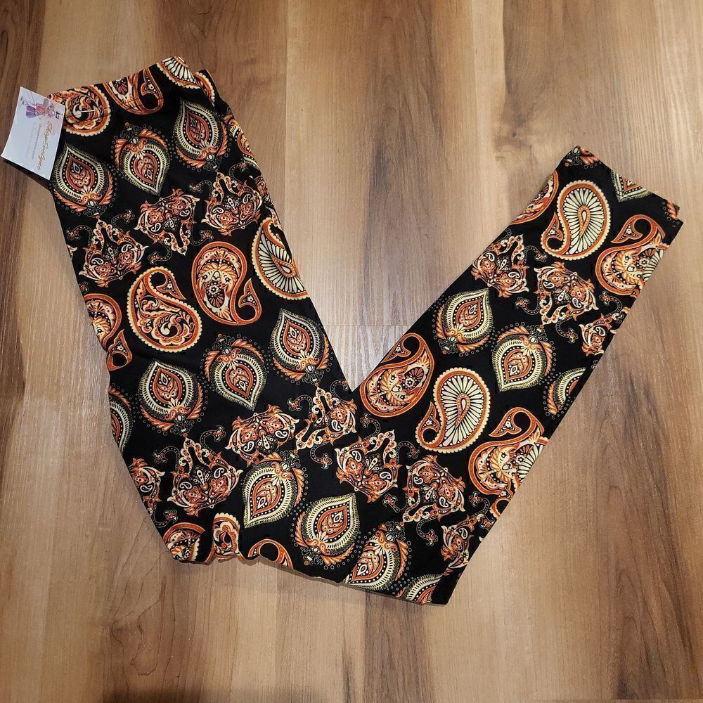 Extra soft stretch pants, Small, Paisley orange and black